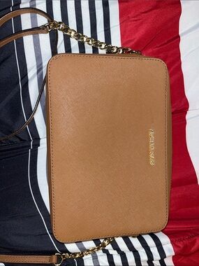 Michael Kors Tan Saffiano Leather Crossbody with Gold Chain